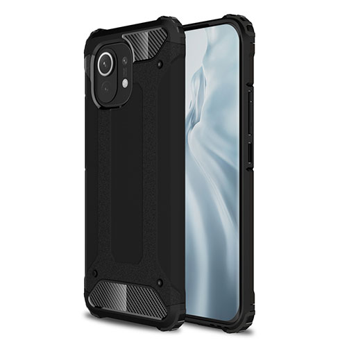 Silicone Matte Finish and Plastic Back Cover Case for Xiaomi Mi 11 5G Black