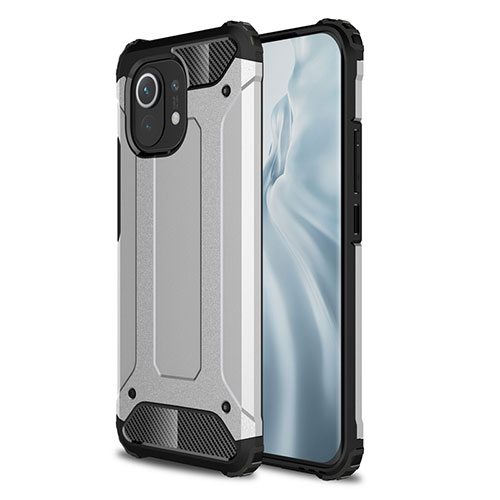 Silicone Matte Finish and Plastic Back Cover Case for Xiaomi Mi 11 Lite 5G Silver