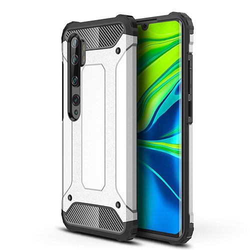 Silicone Matte Finish and Plastic Back Cover Case for Xiaomi Mi Note 10 Pro White