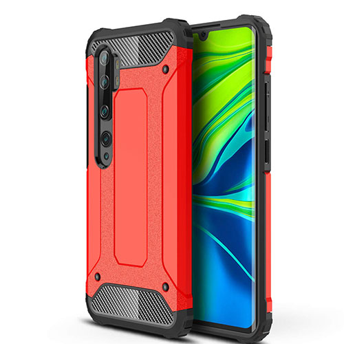 Silicone Matte Finish and Plastic Back Cover Case for Xiaomi Mi Note 10 Red