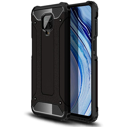 Silicone Matte Finish and Plastic Back Cover Case for Xiaomi Poco M2 Pro Black