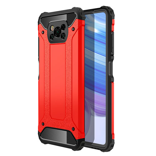 Silicone Matte Finish and Plastic Back Cover Case for Xiaomi Poco X3 NFC Red