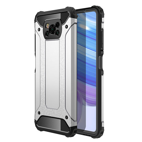Silicone Matte Finish and Plastic Back Cover Case for Xiaomi Poco X3 NFC Silver