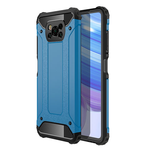 Silicone Matte Finish and Plastic Back Cover Case for Xiaomi Poco X3 Sky Blue