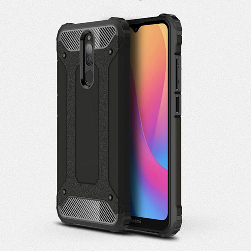 Silicone Matte Finish and Plastic Back Cover Case for Xiaomi Redmi 8 Black