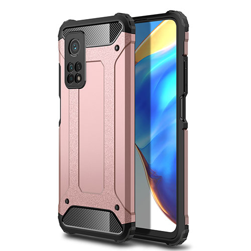 Silicone Matte Finish and Plastic Back Cover Case for Xiaomi Redmi K30S 5G Rose Gold