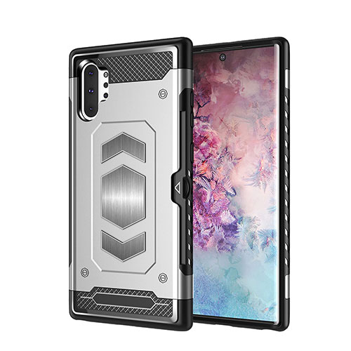 Silicone Matte Finish and Plastic Back Cover Case Magnetic for Samsung Galaxy Note 10 Plus 5G Silver