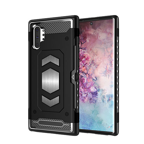 Silicone Matte Finish and Plastic Back Cover Case Magnetic for Samsung Galaxy Note 10 Plus Black