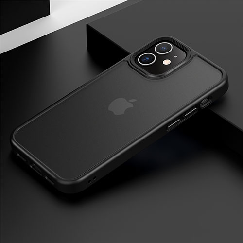 Silicone Matte Finish and Plastic Back Cover Case N01 for Apple iPhone 12 Black
