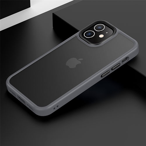 Silicone Matte Finish and Plastic Back Cover Case N01 for Apple iPhone 12 Gray