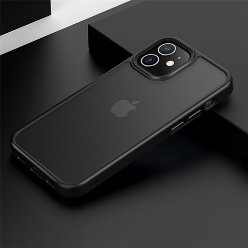 Silicone Matte Finish and Plastic Back Cover Case N01 for Apple iPhone 12 Mini Black