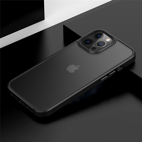 Silicone Matte Finish and Plastic Back Cover Case N01 for Apple iPhone 12 Pro Max Black
