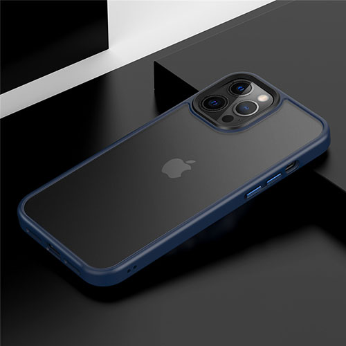 Silicone Matte Finish and Plastic Back Cover Case N01 for Apple iPhone 12 Pro Max Blue