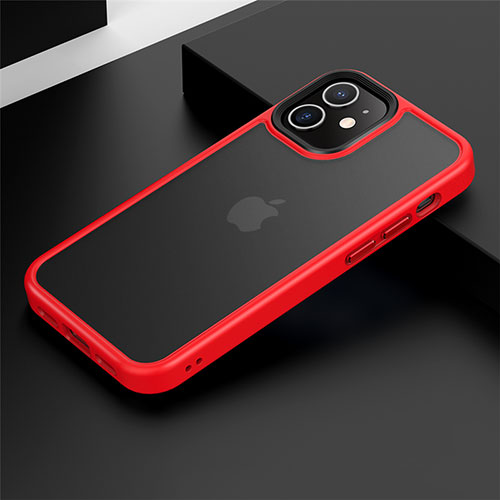 Silicone Matte Finish and Plastic Back Cover Case N01 for Apple iPhone 12 Red