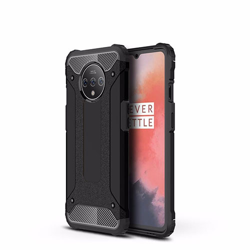Silicone Matte Finish and Plastic Back Cover Case R01 for OnePlus 7T Black