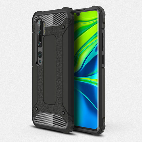 Silicone Matte Finish and Plastic Back Cover Case R01 for Xiaomi Mi Note 10 Pro Black