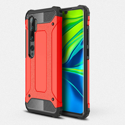 Silicone Matte Finish and Plastic Back Cover Case R01 for Xiaomi Mi Note 10 Pro Red