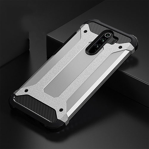 Silicone Matte Finish and Plastic Back Cover Case R01 for Xiaomi Redmi Note 8 Pro Silver