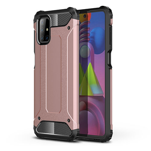 Silicone Matte Finish and Plastic Back Cover Case U01 for Samsung Galaxy M51 Rose Gold