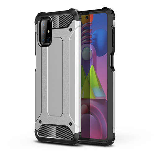 Silicone Matte Finish and Plastic Back Cover Case U01 for Samsung Galaxy M51 Silver