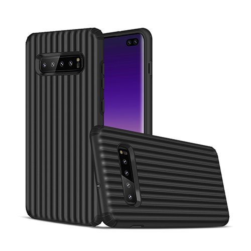 Silicone Matte Finish and Plastic Back Cover Case U01 for Samsung Galaxy S10 Plus Black