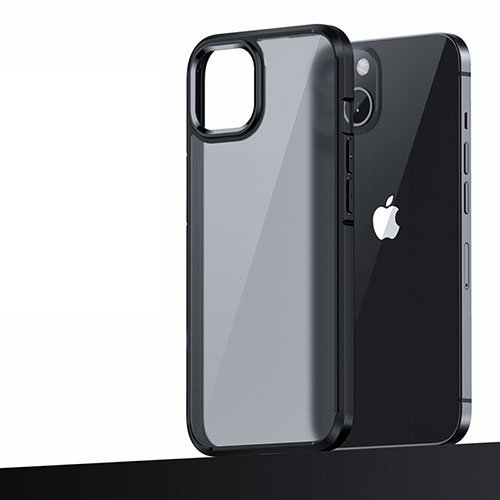 Silicone Matte Finish and Plastic Back Cover Case U04 for Apple iPhone 14 Black