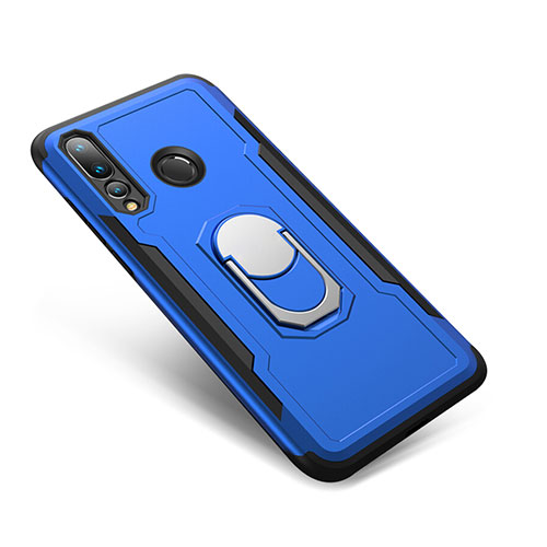 Silicone Matte Finish and Plastic Back Cover Case with Finger Ring Stand A01 for Huawei Nova 4 Blue