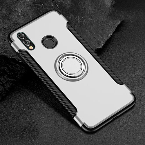 Silicone Matte Finish and Plastic Back Cover Case with Finger Ring Stand for Huawei Honor View 10 Lite White