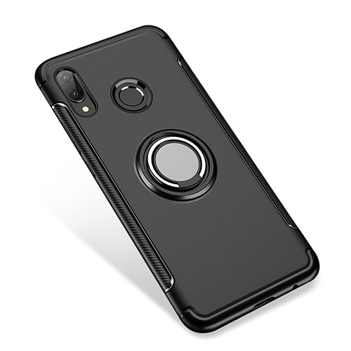 Silicone Matte Finish and Plastic Back Cover Case with Finger Ring Stand for Huawei Nova 3i Black