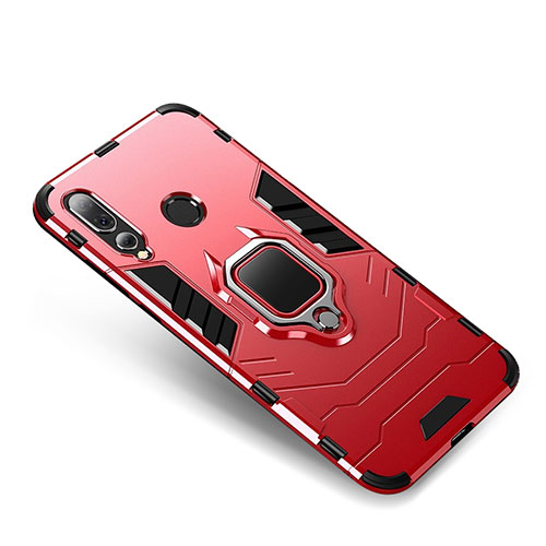 Silicone Matte Finish and Plastic Back Cover Case with Finger Ring Stand for Huawei Nova 4 Red
