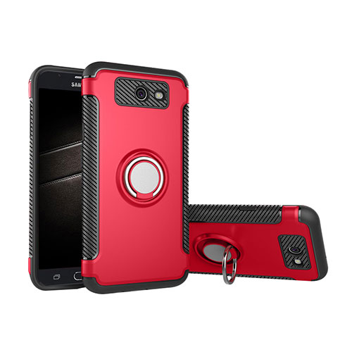 Silicone Matte Finish and Plastic Back Cover Case with Finger Ring Stand for Samsung Galaxy J5 (2017) Version Americaine Red