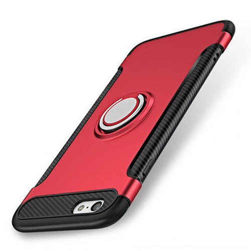 Silicone Matte Finish and Plastic Back Cover Case with Finger Ring Stand S01 for Apple iPhone SE3 2022 Red