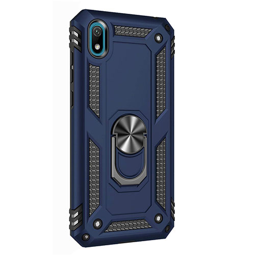 Silicone Matte Finish and Plastic Back Cover Case with Magnetic Finger Ring Stand for Huawei Enjoy 8S Blue