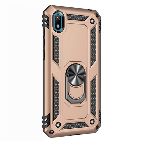 Silicone Matte Finish and Plastic Back Cover Case with Magnetic Finger Ring Stand for Huawei Enjoy 8S Gold