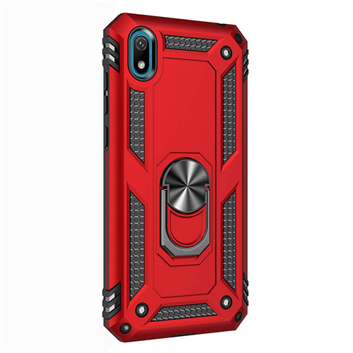 Silicone Matte Finish and Plastic Back Cover Case with Magnetic Finger Ring Stand for Huawei Honor Play 8 Red