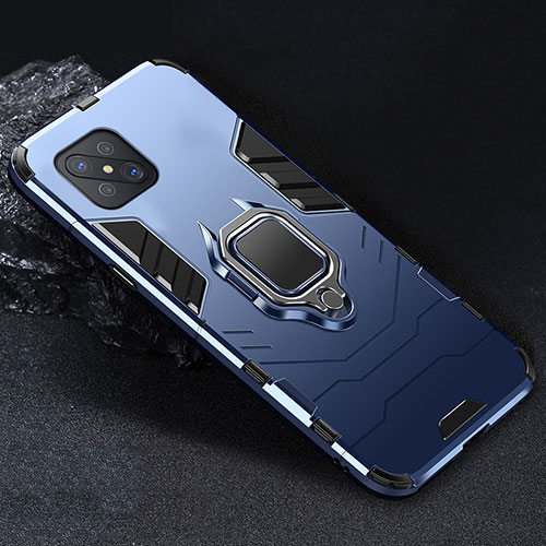 Silicone Matte Finish and Plastic Back Cover Case with Magnetic Finger Ring Stand for Oppo Reno4 Z 5G Blue