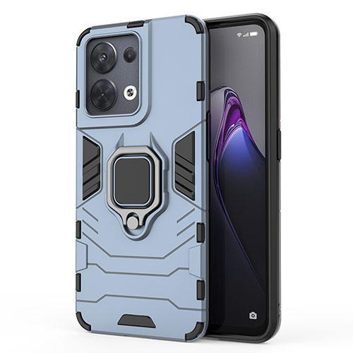 Silicone Matte Finish and Plastic Back Cover Case with Magnetic Finger Ring Stand for Oppo Reno9 Pro 5G Blue