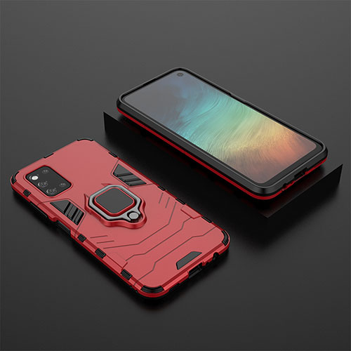 Silicone Matte Finish and Plastic Back Cover Case with Magnetic Finger Ring Stand for Samsung Galaxy F52 5G Red