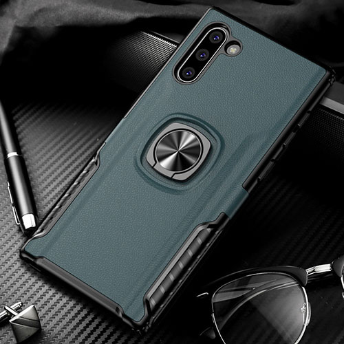 Silicone Matte Finish and Plastic Back Cover Case with Magnetic Finger Ring Stand for Samsung Galaxy Note 10 5G Green