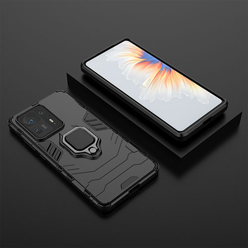 Silicone Matte Finish and Plastic Back Cover Case with Magnetic Finger Ring Stand for Xiaomi Mi Mix 4 5G Black