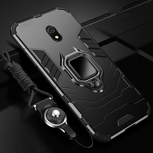 Silicone Matte Finish and Plastic Back Cover Case with Magnetic Finger Ring Stand for Xiaomi Redmi 8A Black