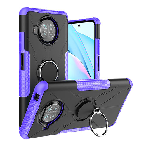 Silicone Matte Finish and Plastic Back Cover Case with Magnetic Finger Ring Stand JX1 for Xiaomi Mi 10i 5G Purple