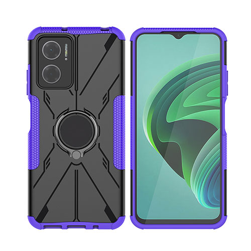 Silicone Matte Finish and Plastic Back Cover Case with Magnetic Finger Ring Stand JX2 for Xiaomi Redmi 10 Prime Plus 5G Purple