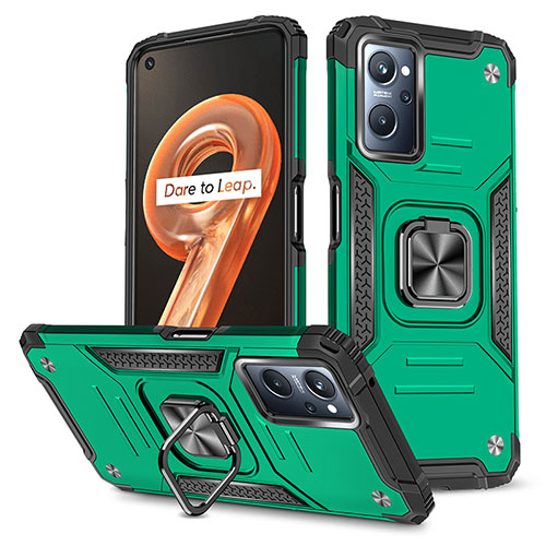 Silicone Matte Finish and Plastic Back Cover Case with Magnetic Finger Ring Stand MQ1 for Oppo A96 4G Midnight Green