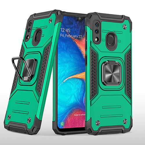 Silicone Matte Finish and Plastic Back Cover Case with Magnetic Finger Ring Stand MQ1 for Samsung Galaxy A30 Midnight Green