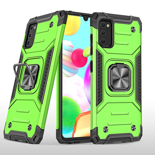 Silicone Matte Finish and Plastic Back Cover Case with Magnetic Finger Ring Stand MQ1 for Samsung Galaxy A41 Green