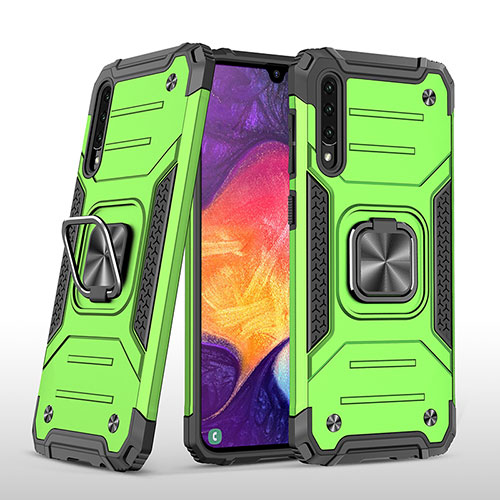 Silicone Matte Finish and Plastic Back Cover Case with Magnetic Finger Ring Stand MQ1 for Samsung Galaxy A50S Green