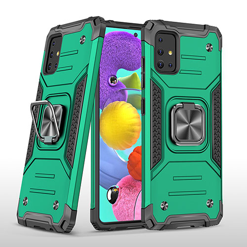 Silicone Matte Finish and Plastic Back Cover Case with Magnetic Finger Ring Stand MQ1 for Samsung Galaxy A51 4G Midnight Green