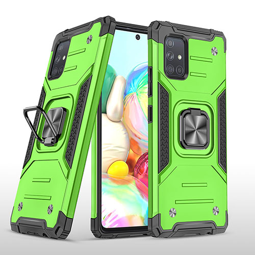 Silicone Matte Finish and Plastic Back Cover Case with Magnetic Finger Ring Stand MQ1 for Samsung Galaxy A71 5G Green