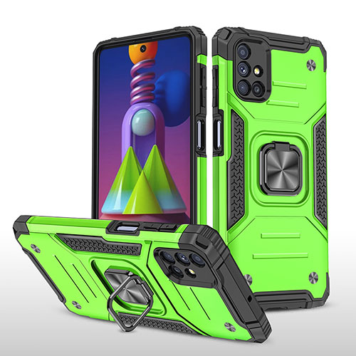 Silicone Matte Finish and Plastic Back Cover Case with Magnetic Finger Ring Stand MQ1 for Samsung Galaxy M51 Green